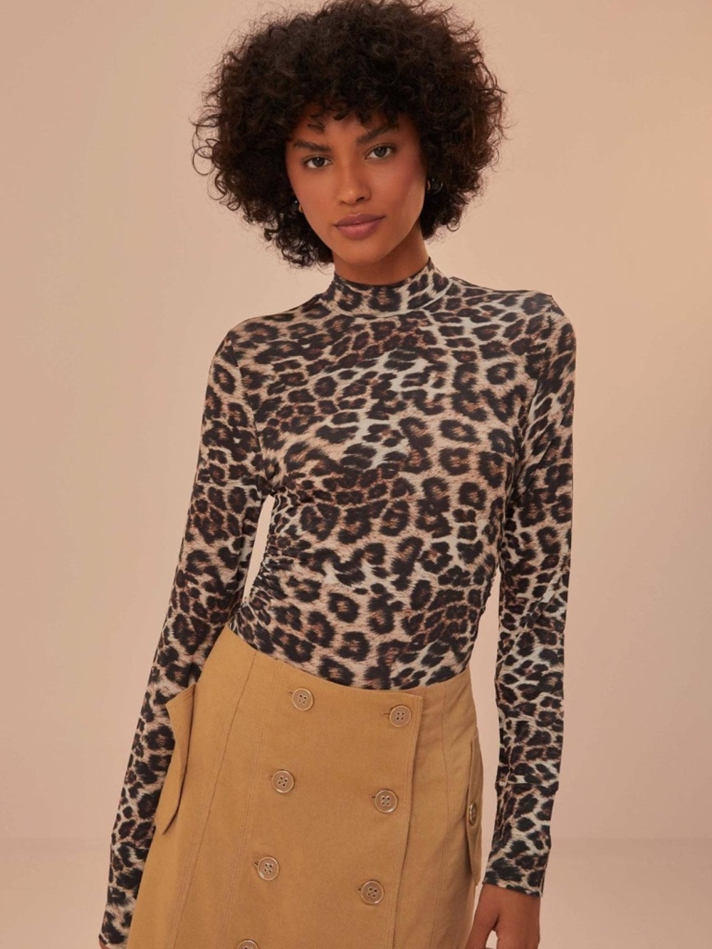 FARM Rio Leopard Print Natural Skin Cream Jersey Blouse